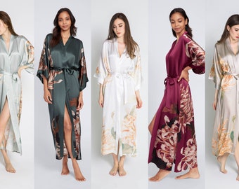 Silk Kimono Robes (Long) - KIKU | KIM+ONO Silk Collection - handcrafted womens robes for Brides, Bridesmaids & Anniversaries