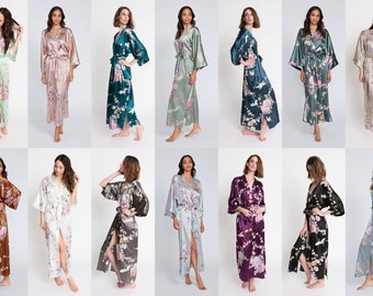 Kimono Robe Long in Chrysanthemum & Crane | KIM+ONO Collection - Gifts for Brides, Bridesmaids Gifts, Anniversary, Birthday Presents