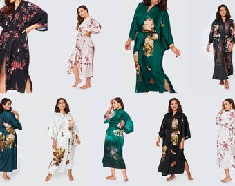 Plus Size Kimono Robes (Multiple Designs) - Long | KIM+ONO Curve Collection in Charmeuse - Gifts for Brides, Bridesmaids & Anniversaries