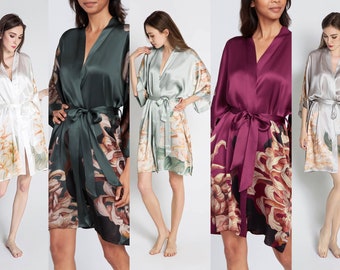 Silk Kimono Robes (Short) - KIKU | KIM+ONO Silk Collection - handcrafted women robes for Brides, Bridesmaids & Anniversaries