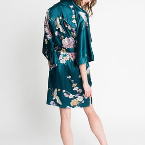 Kimono Robe SHORT Satin in Chrysanthemum & Crane KIMONO Collection Gifts for Brides, Bridesmaid robes, Birthdays Anniversary Gift image 9