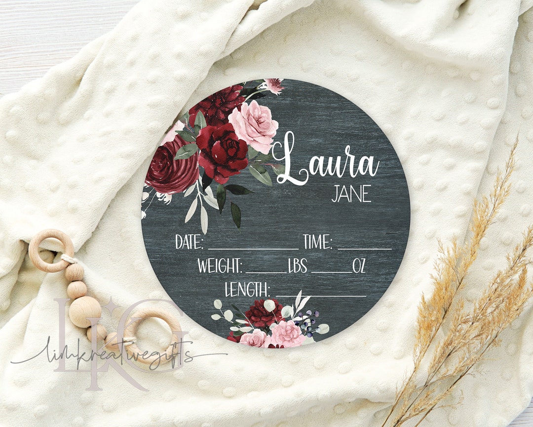 Birth Stats Round Wood Baby Name Sign Wooden Personalized Baby Name ...