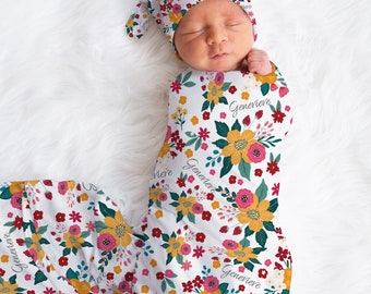 Spring Floral Personalized Baby Girl Blanket, Floral Baby Blanket, Custom Baby Blanket, Baby Name Blanket, Baby Shower Gift, New Baby Gift