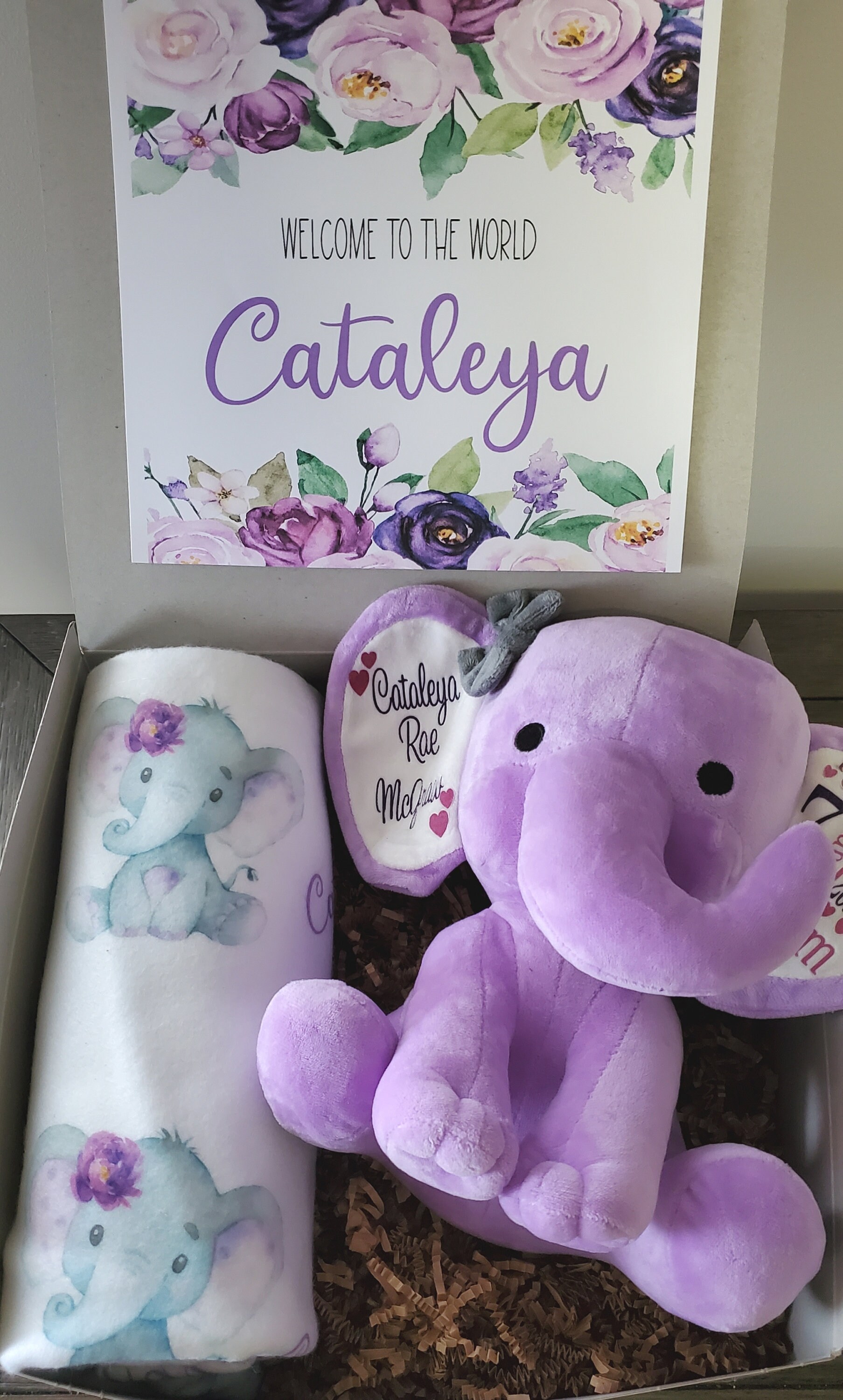 Welcome Baby Gift Set Box Personalized Elephant Baby Girl | Etsy