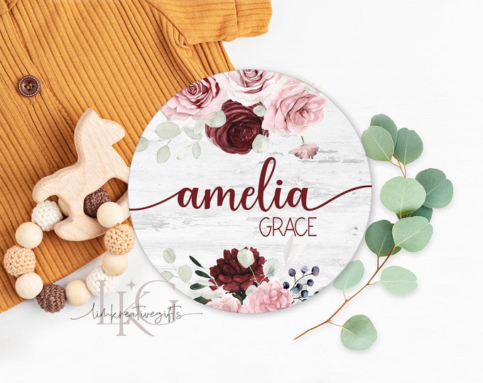 Birth Stats Round Wood Baby Name Sign Wooden Personalized Baby Name ...