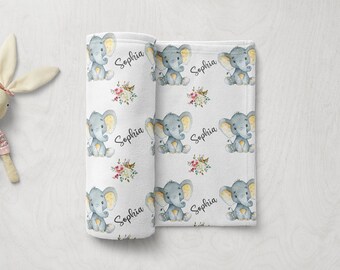 Personalized Elephant Baby Blanket, Custom Baby Blanket, Baby Name Blanket, Baby Shower Gift, New Baby Gift, Elephant Theme