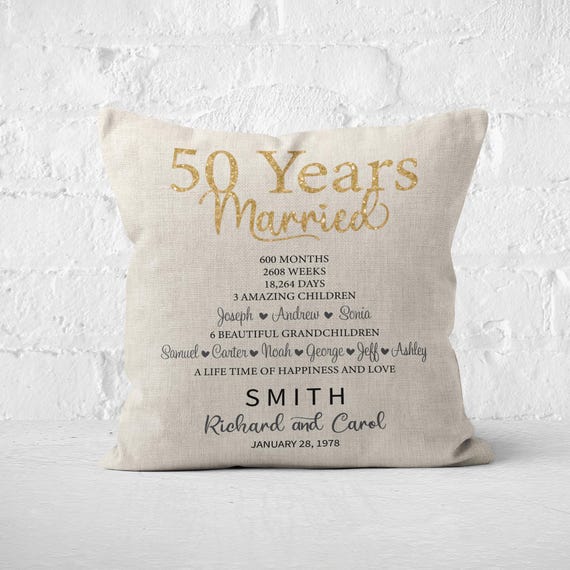 50th Wedding Anniversary Pillow, 50 Years Married, Custom Anniversary Gift, 50th Anniversary Gift for Parents, Personalized 50 Years Pillow