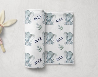 Personalized Baby Boy Blanket, Elephant Baby Blanket, Custom Baby Blanket, Baby Name Blanket, Baby Shower Gift, New Baby Gift, Welcome Baby