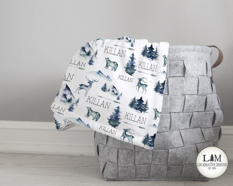 Personalized Baby Boy Blanket Forest Mountain Baby Blanket Etsy