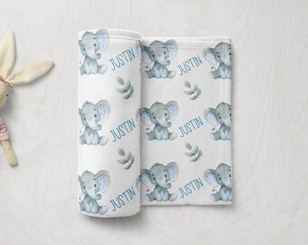 Elephant Personalized Baby Boy Blanket, Elephant Baby Blanket, Baby Swaddle, Baby Shower Gift, Plush Blanket, Baby Name Blanket, Baby Boy
