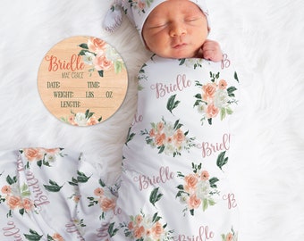 Personalized Baby Blanket, Floral Baby Blanket, Custom Baby Blanket, Baby Name Blanket, Baby Shower Gift, Personalized Baby Girl, Swaddle