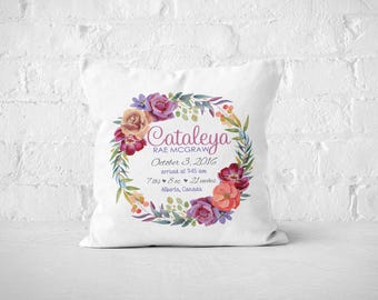 Girls Birth Announcement Pillow | Floral Birth Announcement | Birth Stat Pillow | Newborn Baby Gift | Welcome Baby Gift | Birth Announcement
