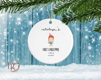 Baby's First Christmas Ornament, Personalized First Christmas Elf Ornament, Custom Baby Name Christmas Ornament, Baby Girl Elf Ornament