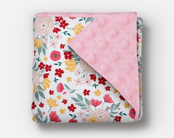 Baby Girl Lovey Blanket Personalized, Pink Floral Lovey, New Baby Gift, Minky Baby Lovey, Floral Lovey, Security Blanket - 16 x16  inches