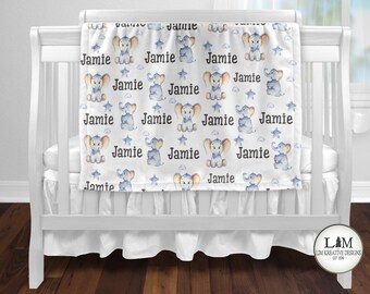 Personalized Elephant Baby Blanket, Baby Boy Name Blanket, Plush Swaddle Blanket, Newborn Baby Shower Gift, Custom Nursery Gift