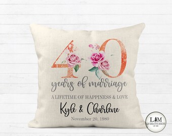 Personalized Anniversary Pillow Wedding Anniversary 40 20 1st Wedding Anniversary Gift 40 years of marriage 40th Anniversary pillow