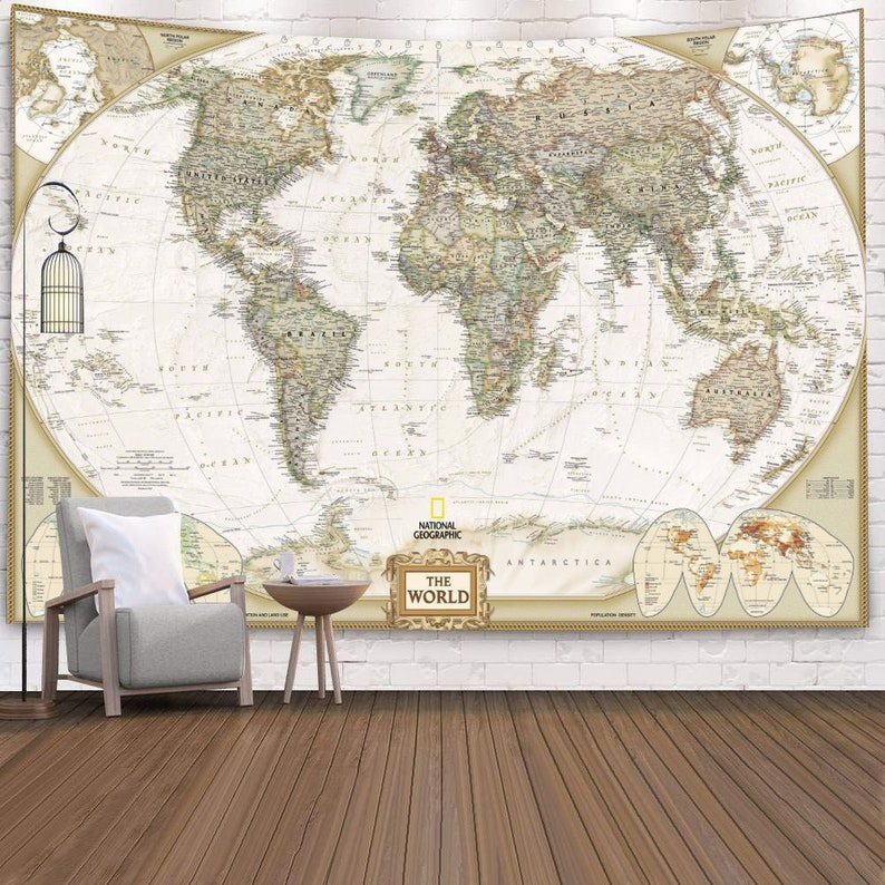 World Map Tapestry Landscape Map Wall Tapestry Beautiful  Etsy