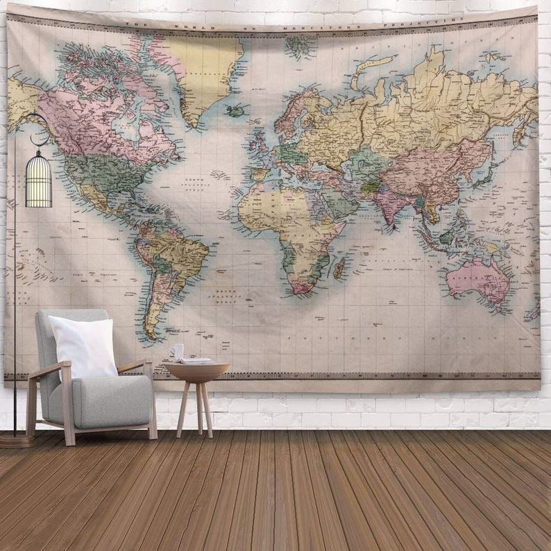 World Map Tapestry Landscape Map Wall Tapestry Beautiful  Etsy