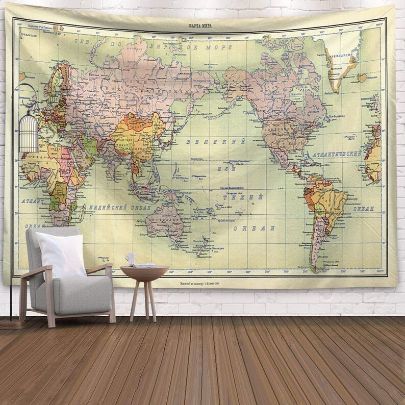World Map Tapestry Landscape Map Wall Tapestry Beautiful  Etsy