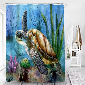 Cortina de ducha de tortugas marinas decoración de baño de | Etsy