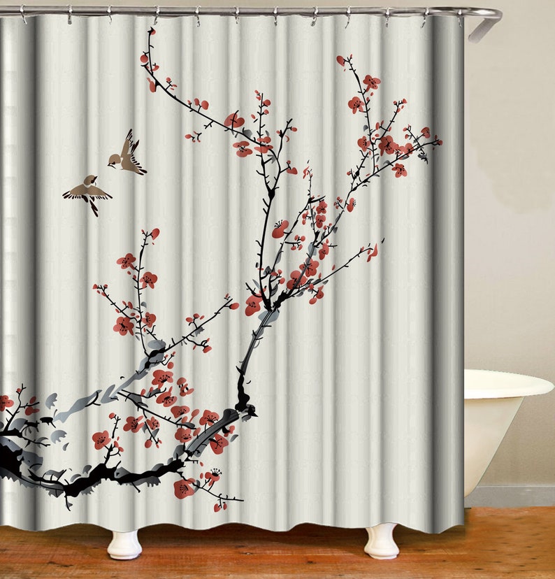 Floral Art Bathroom Decor Art Nouveau Shower Curtain Watercolor Shower Curtain The Plum Blossom Shower Curtain Flowers Tub Decor