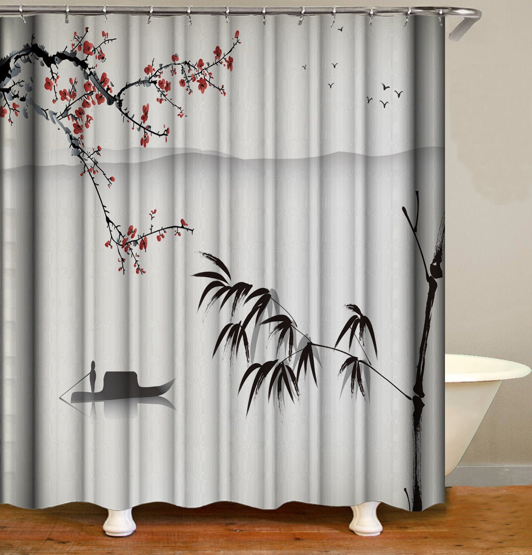 Oriental Shower Curtain Japanese Shower Curtain Oriental Etsy