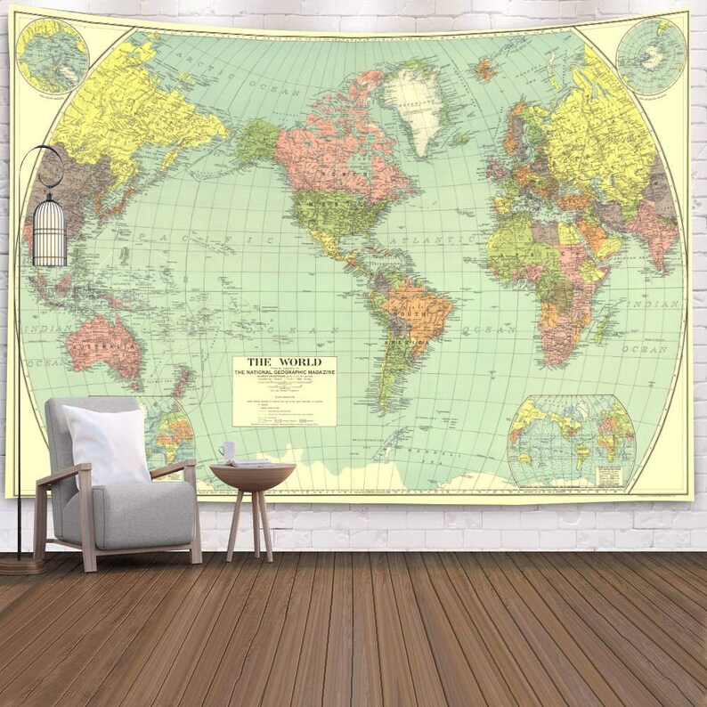 World Map Tapestry Landscape Map Wall Tapestry Beautiful  Etsy