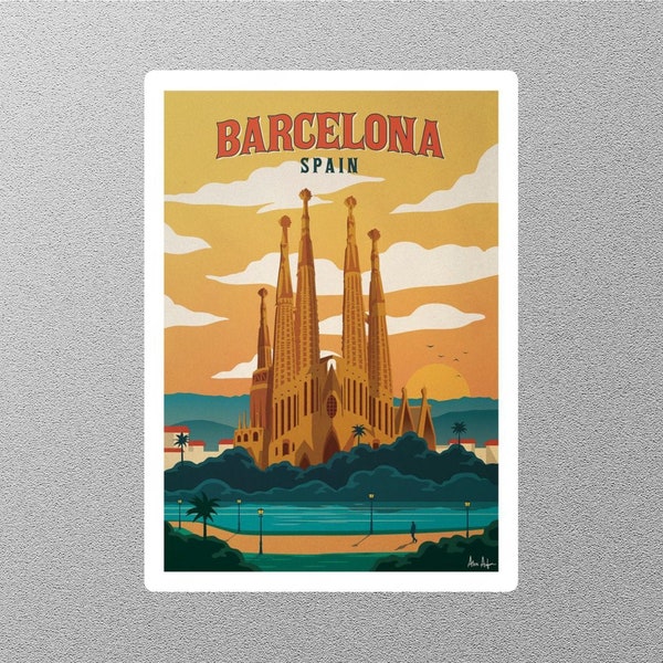 Vintage Barcelona Spain Travel Sticker