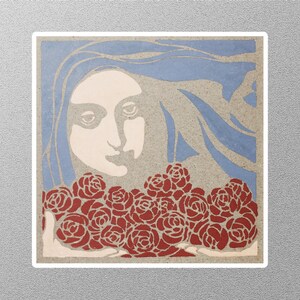 Koloman Moser Woman's Head With Roses Sticker