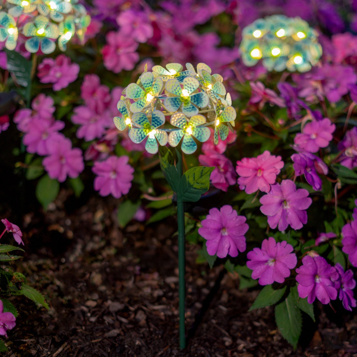 solar metal flower stake light