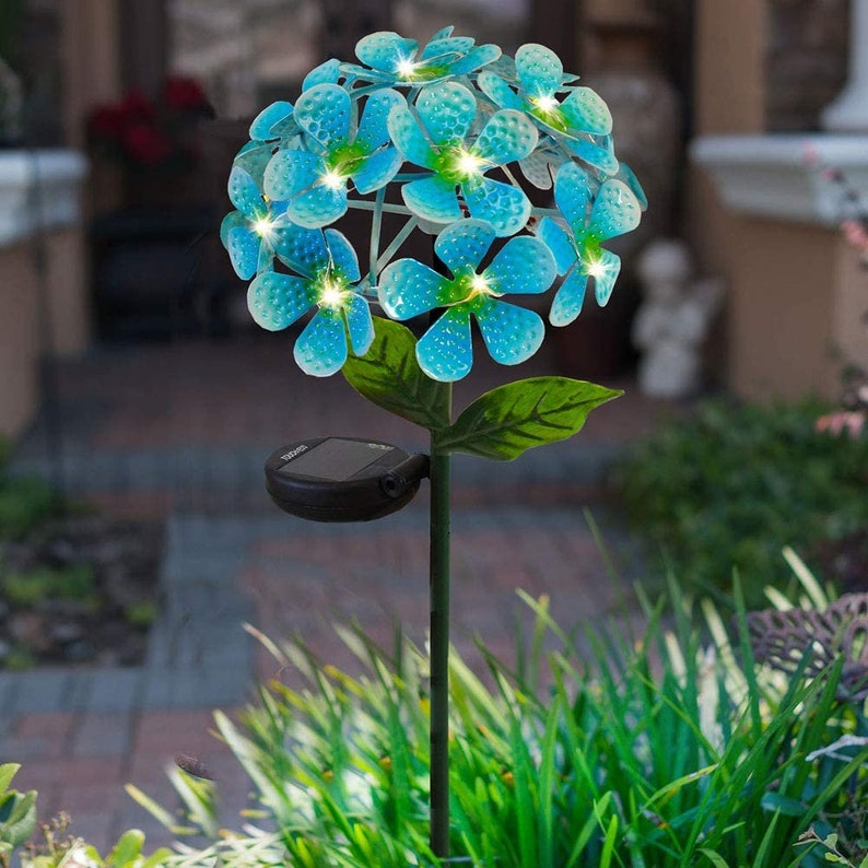 solar metal flower stake light