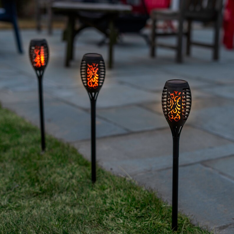 Solar LED Flickering Flame Tiki Torch Light Stake Hang or Etsy