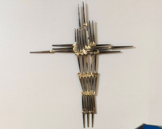 Rugged Cross - Metal Wall Sculpture - A Brutalist Mid-Century style - in the form of a cross