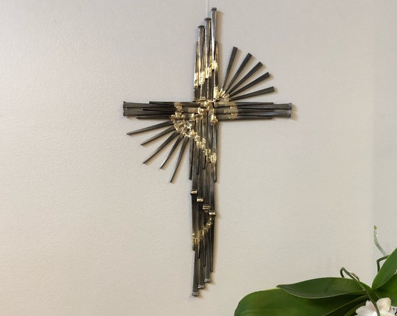 Ascending Descending Cross - Metal Wall Sculpture - A Brutalist Mid-Century style - in the form of a cross