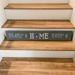 Handcrafted sign with coordinates