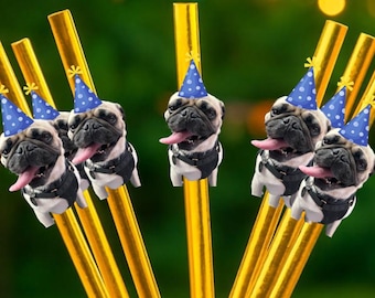 Custom Pet Photo Party Straws – Personalized Eco-Friendly Decor