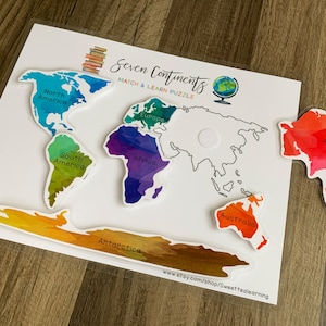 Seven Continents Puzzle - Preschool Busy Book - Homeschool Activities - Teacher Resources - Learning Game - Printable World Map