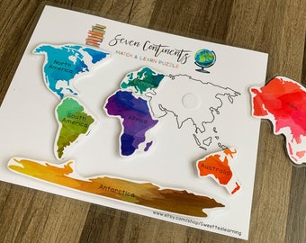 Seven Continents Puzzle - Preschool Busy Book - Homeschool Activities - Teacher Resources - Learning Game - Printable World Map