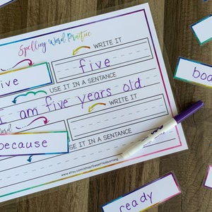 Spelling Word Practice - Children&#39;s Homeschool Resources - Spelling Lesson - Sentence Practice - Activity Binder - Busy Book