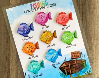 Contractions Learning Game - Fishing for contractions - Preschool Kindergarten First Grade - Homeschool Activity - Busy Book Games