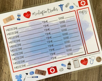 Medication Chart Tracker - Kids Medical Chart - Printable Digital File