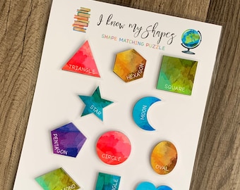 Shape Matching - Learning Games - Printable Puzzle - Homeschool Activities - Preschool - Kindergarten - Busy Book