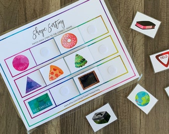Shape Sorting Printable Game - Homeschool Preschool Kindgergaten Curriculum - Matching Puzzle - Busy Book Binder Download Lesson