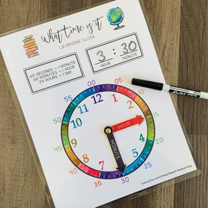 Learning Clock - How to tell time - Preschool Games - Printable Busy Book Binder Activity - First Grade Kindergarten Math