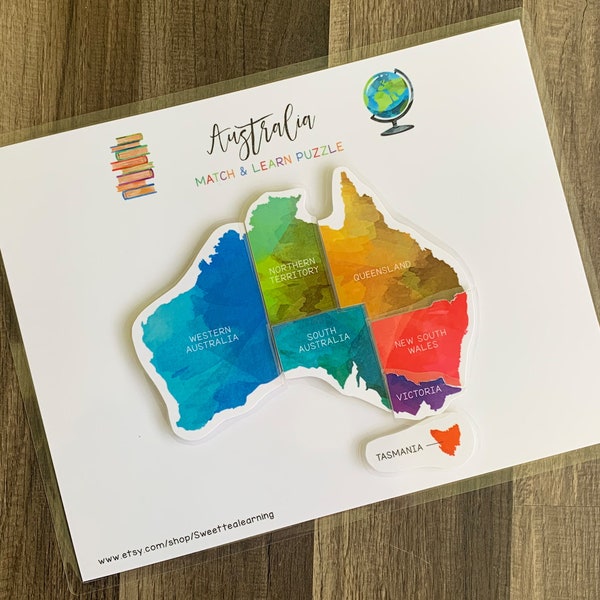 Australia Map Puzzle - World Locations - Geography Homeschool Lesson - Kids Busy Book Binder Activity - Childrens Learning Tools