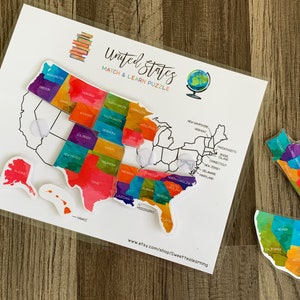 USA Karte Puzzle - Vorschule Homeschool Frühlernen - Beschäftigte Buchbinder Aktivität - Druckbare Digitale Datei - Staaten