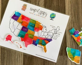 United States Map Puzzle - Preschool Homeschool Early Learning - Busy Book Binder Activity - Printable Digital File - States