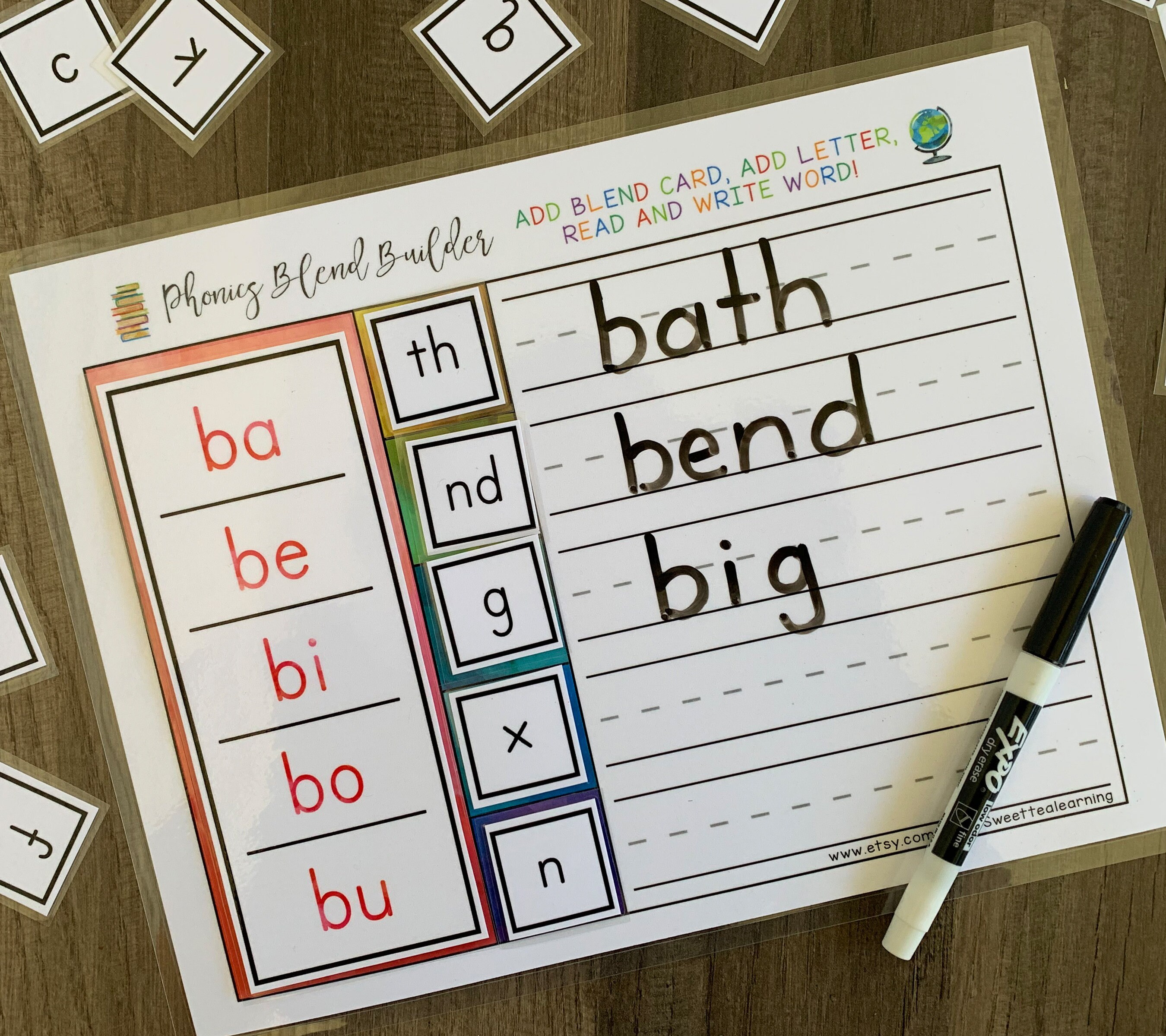 Phonics Blend Word Building Game - Early Reading Skills - Preschool First Grade - Busy Book Activity - Language Arts - Printable Game Set