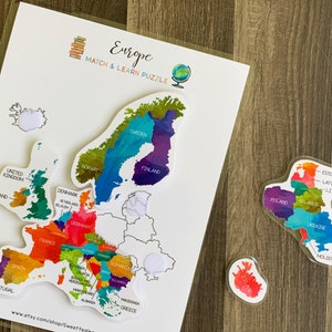 Europa Karte Puzzle - Geografie-Lektion für Kinder - Geografie-Lektion für Kinder - Besetzter Buchbinder - Digitaler Datei-Download