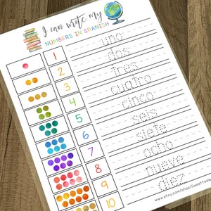 Spanish Numbers 1-10 - uno through diez - one through ten - number tracing in Español kids busy book preschool homeschool learning activity